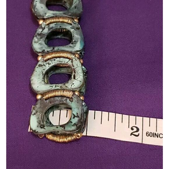 Carol Dauplaise Stretch Bracelet Light Blue & Black Stone, Gold Tone - Picture 7 of 8